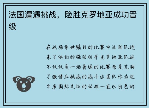 法国遭遇挑战，险胜克罗地亚成功晋级